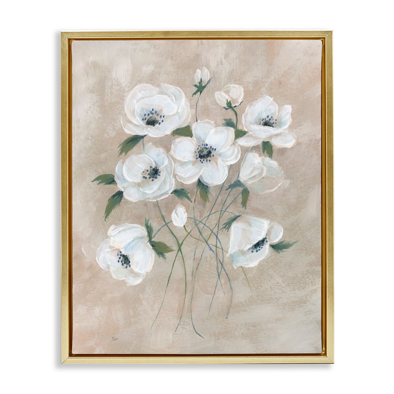 Stupell Industries Beige Neutral Flowers Floater Framed Canvas Wall Art Design by Nan